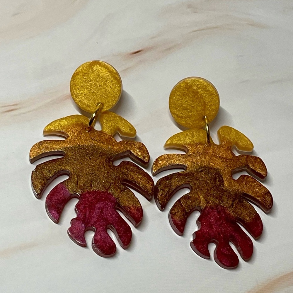Resin Monstera Earrings | Handmade